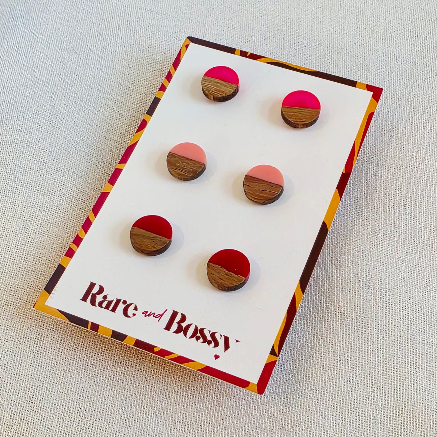 Pink Red Circle Studs Trio