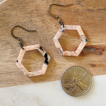 Blush Pink Marble Open Hexagon Dangles