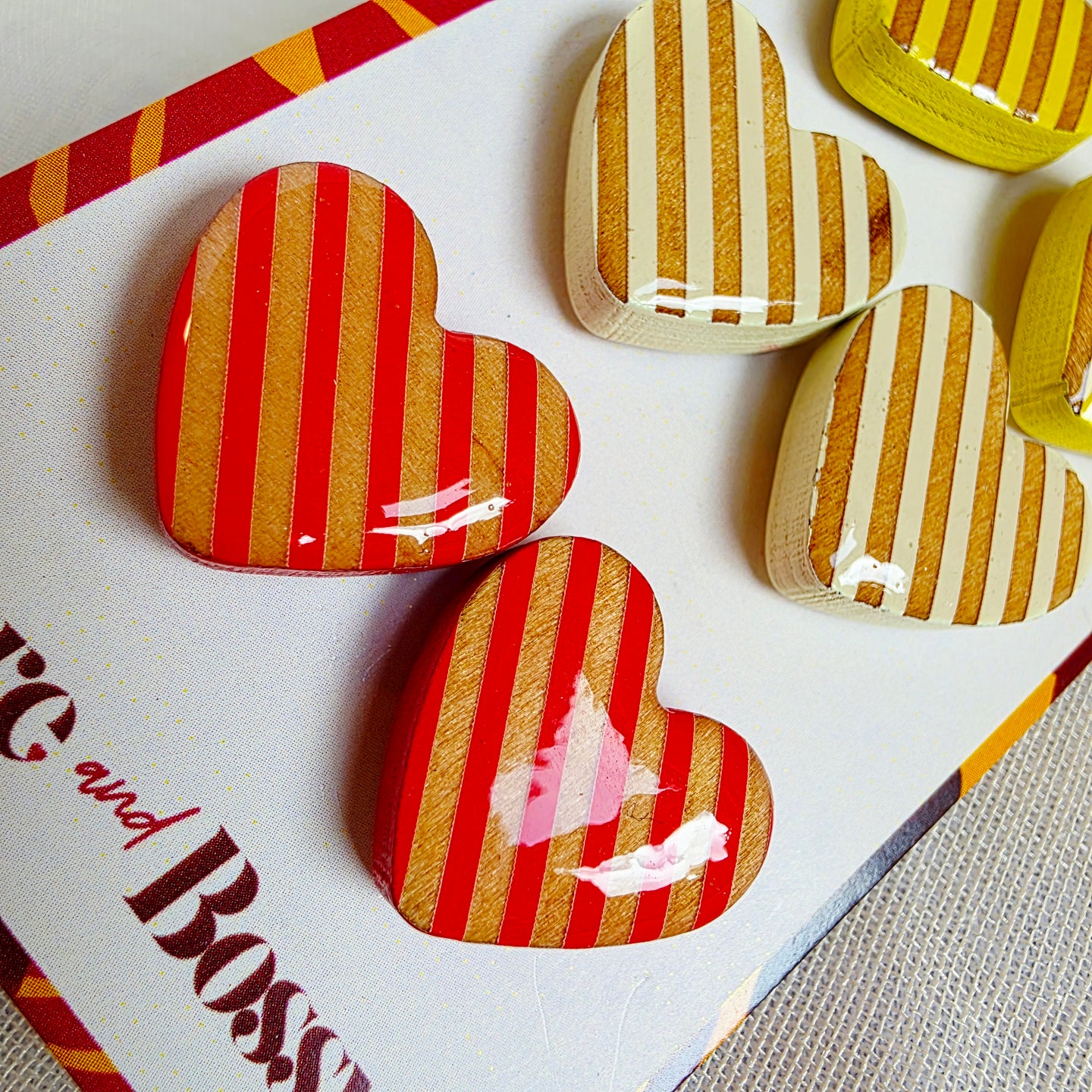 Yellow White Red Heart Studs Trio