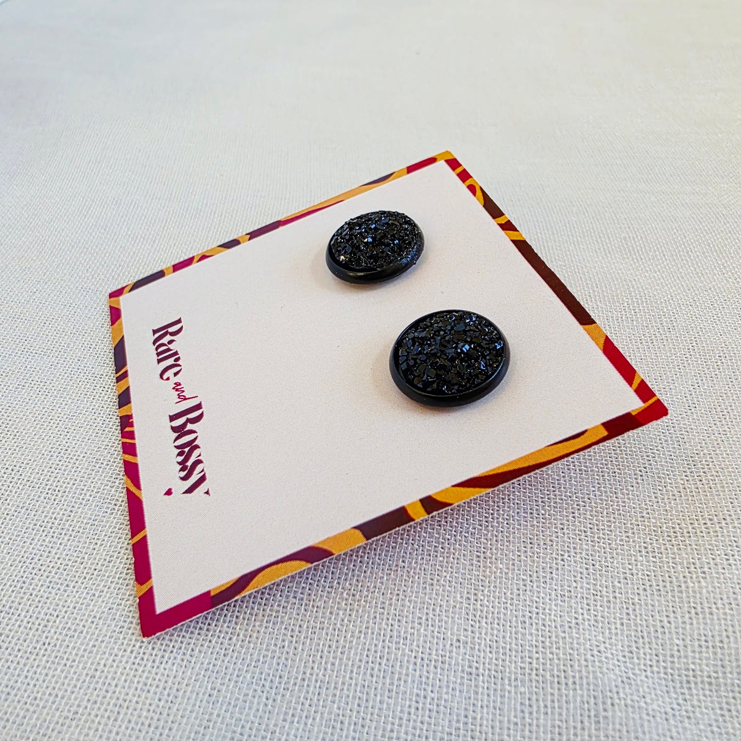 Black Rim Black Druzy Studs