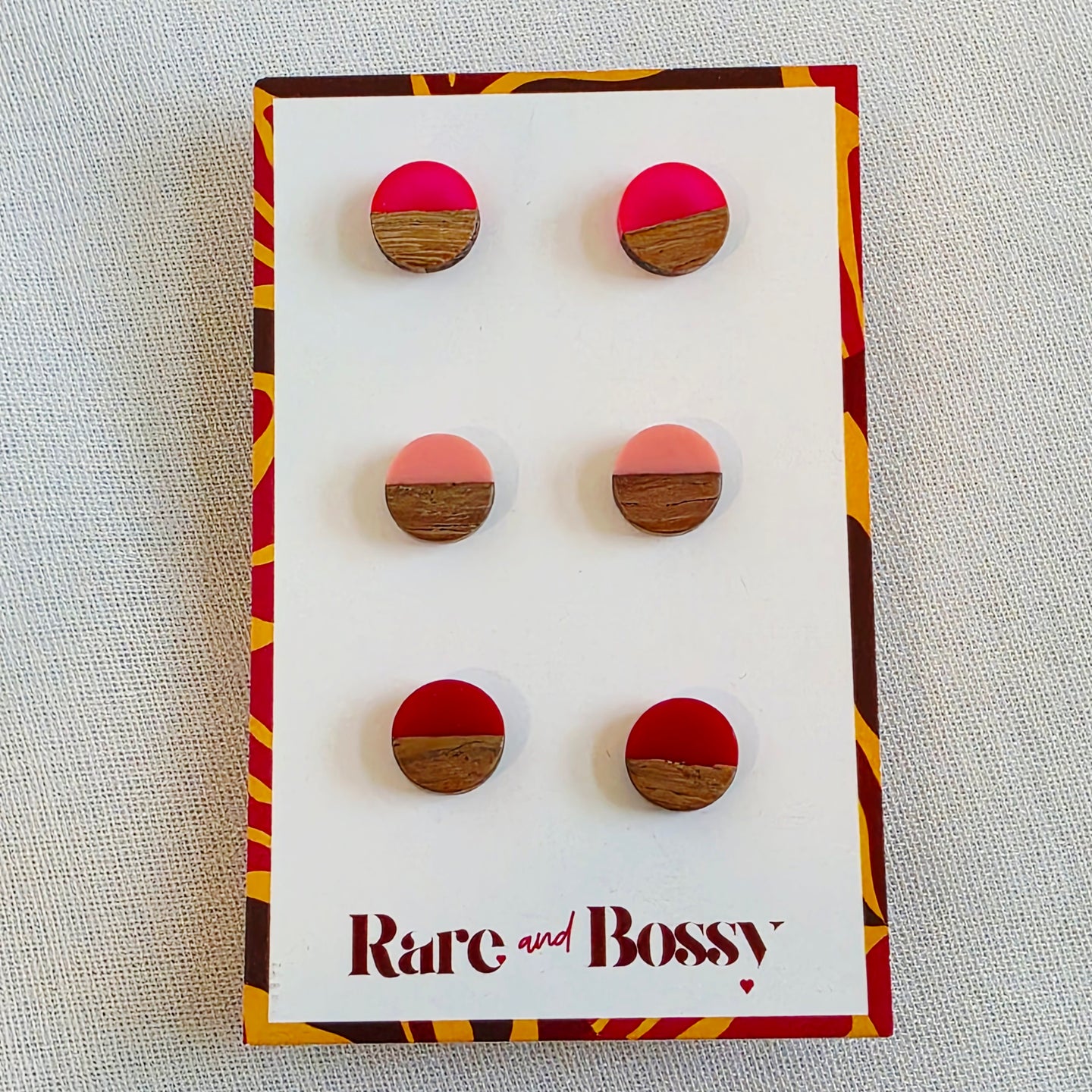 Pink Red Circle Studs Trio
