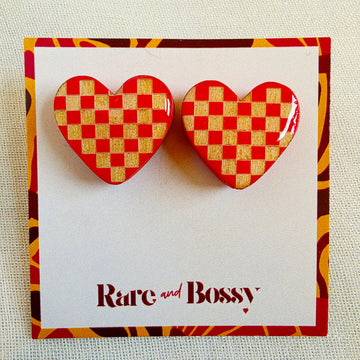 Red Mosaic Heart Studs