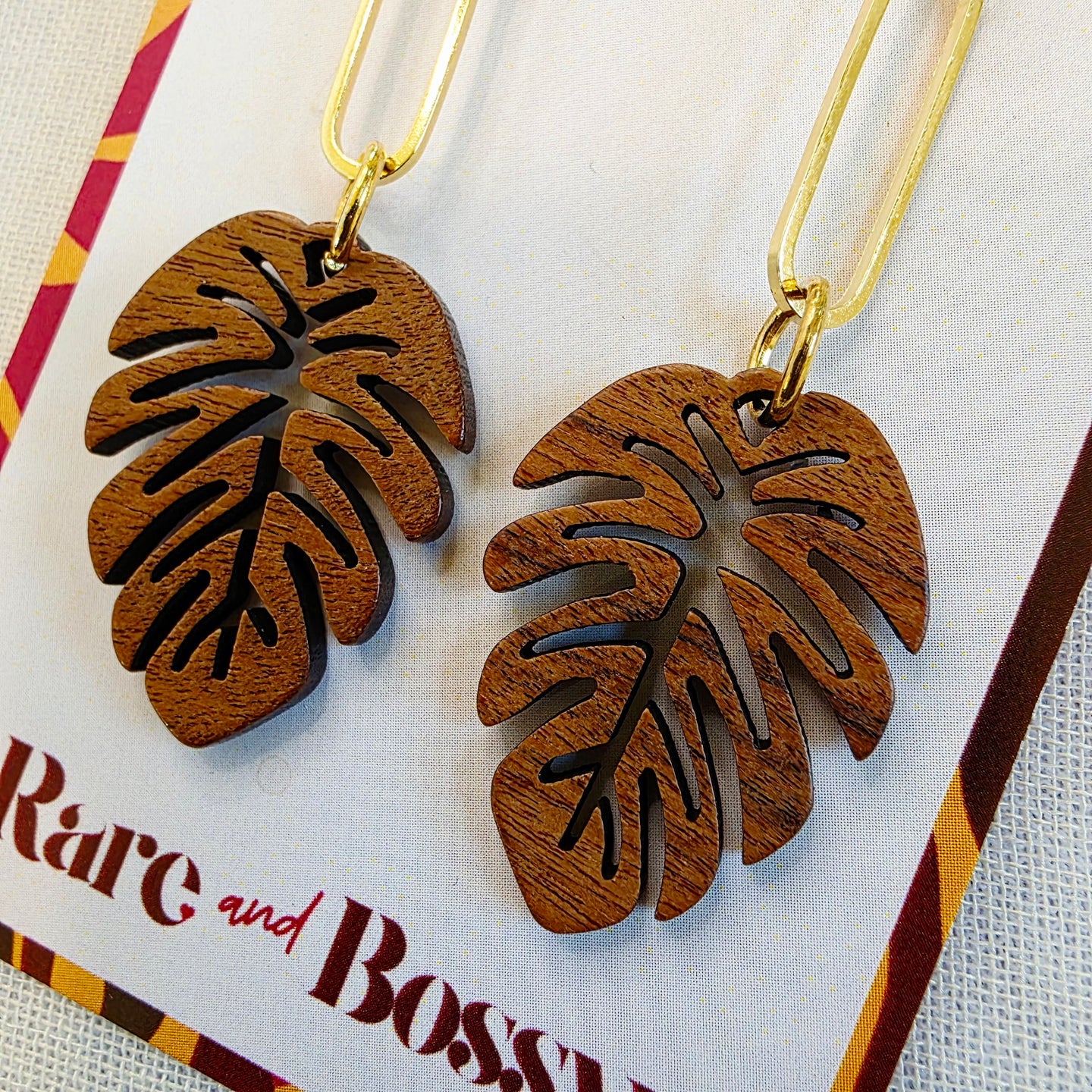 Walnut Monstera Leaf Dangles