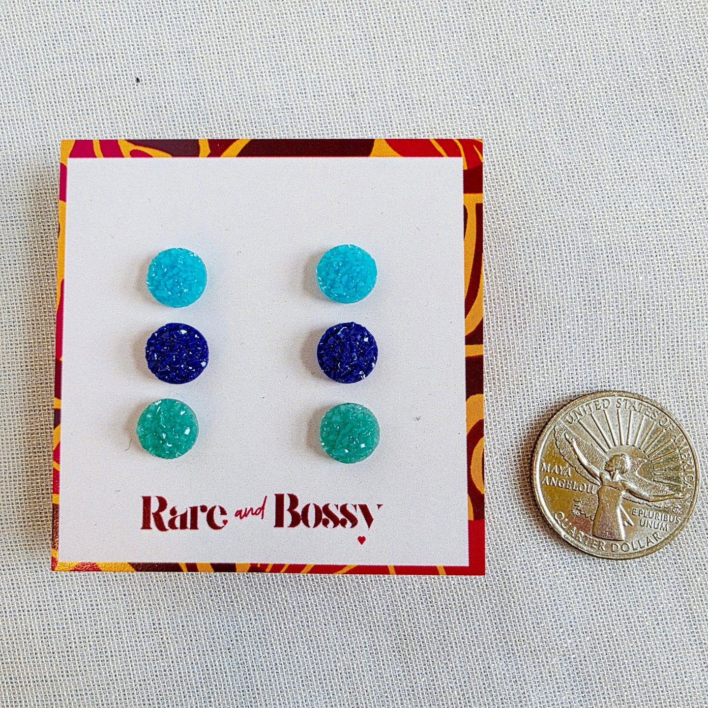 Blue + Green Matte Mini Druzy Trio