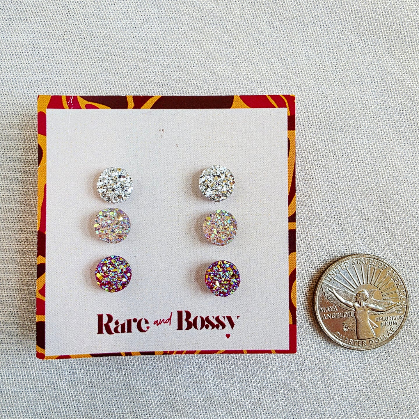 Silver Blush Pink Druzy Studs Trio