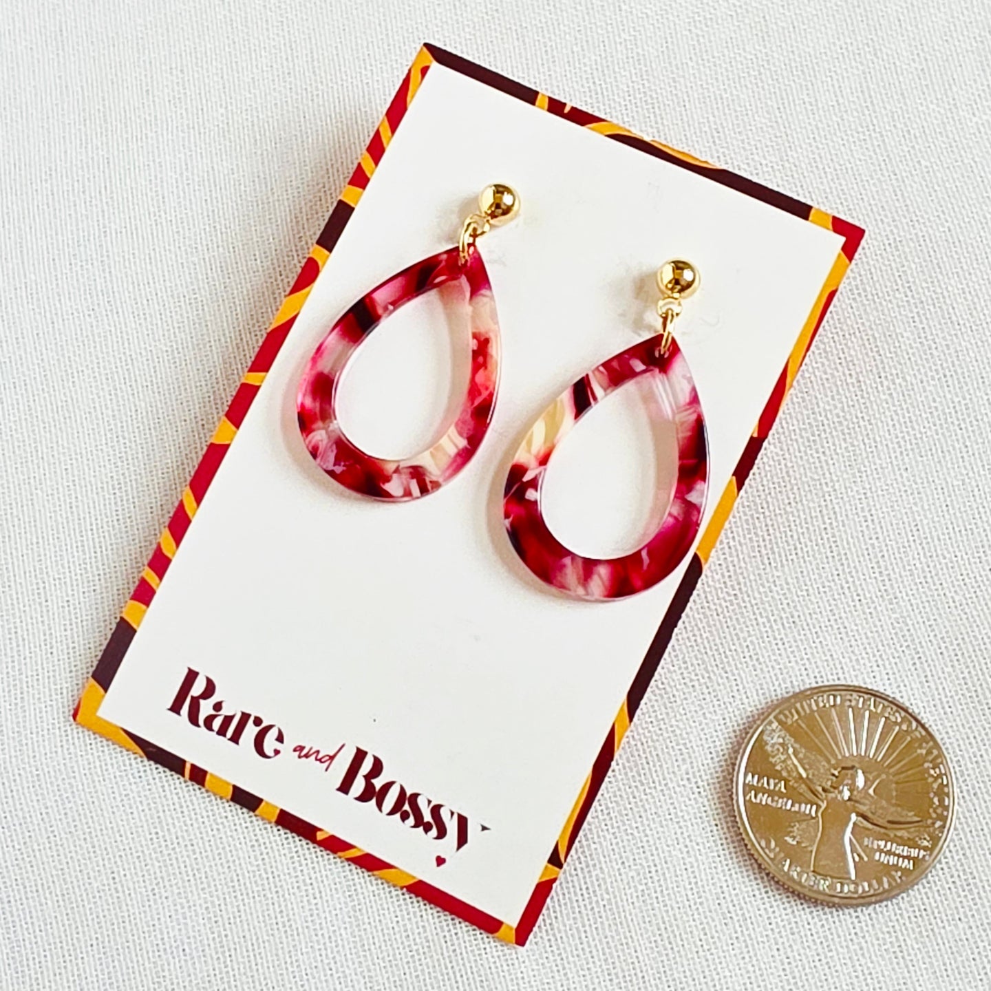 Red + White Swirl Teardrop Dangles