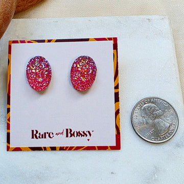 Pink Oval Druzy Studs