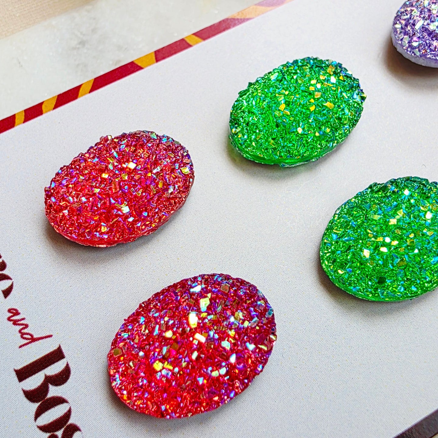 Purple Oval Druzy Studs Trio