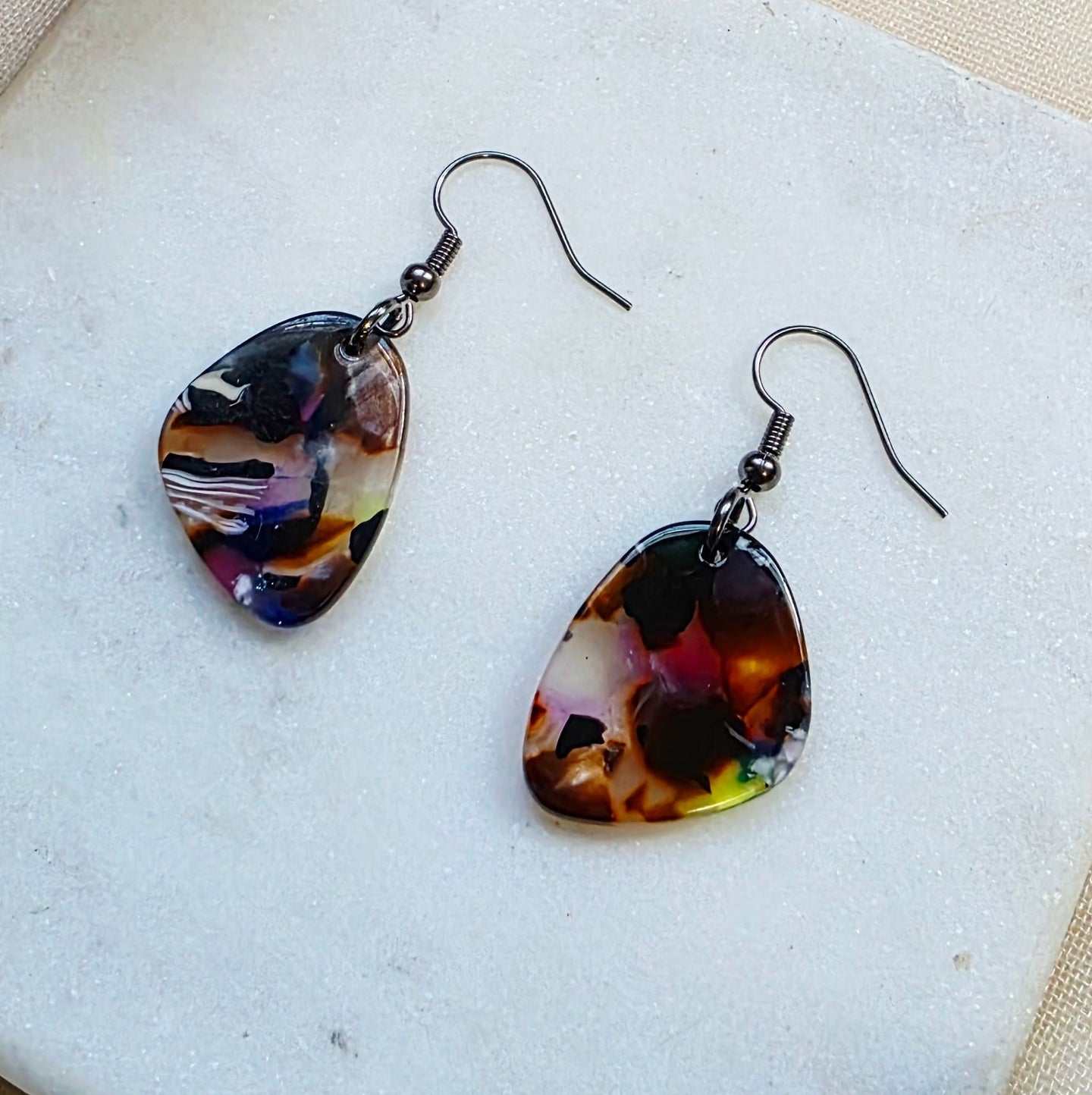 Purple Mosaic Pebble Dangles