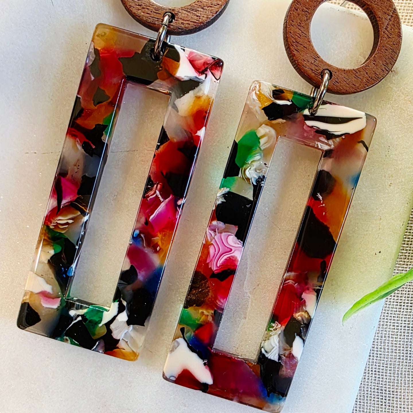 Multicolor Open Rectangle Dangles 1