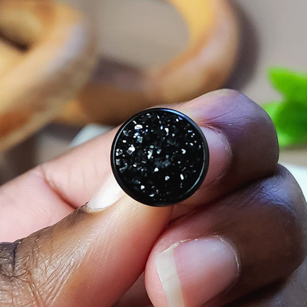 Black Rim Black Druzy Studs