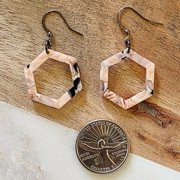 Blush Pink Marble Open Hexagon Dangles