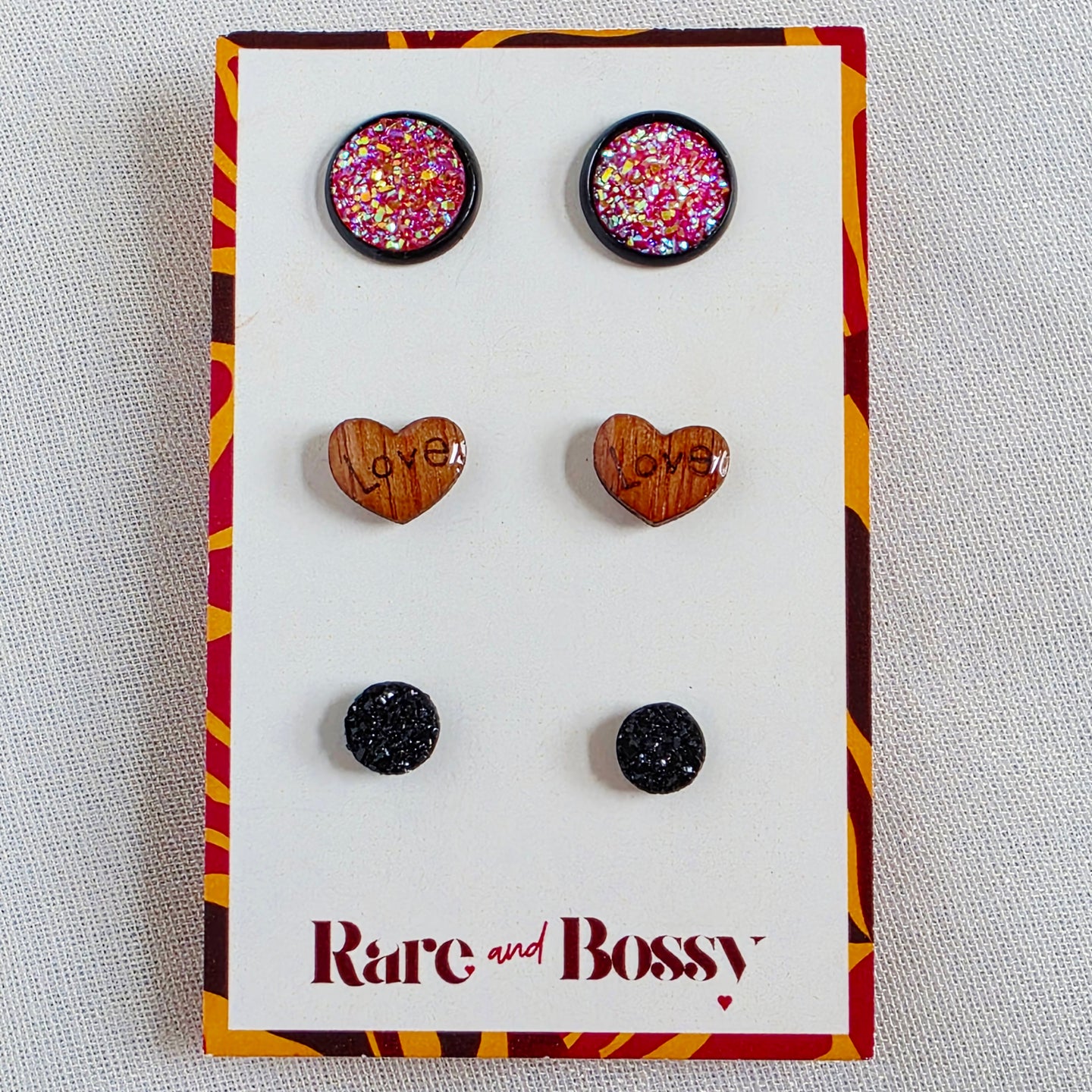 Pink Love Black Studs Trio