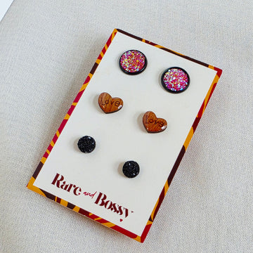 Pink Love Black Studs Trio