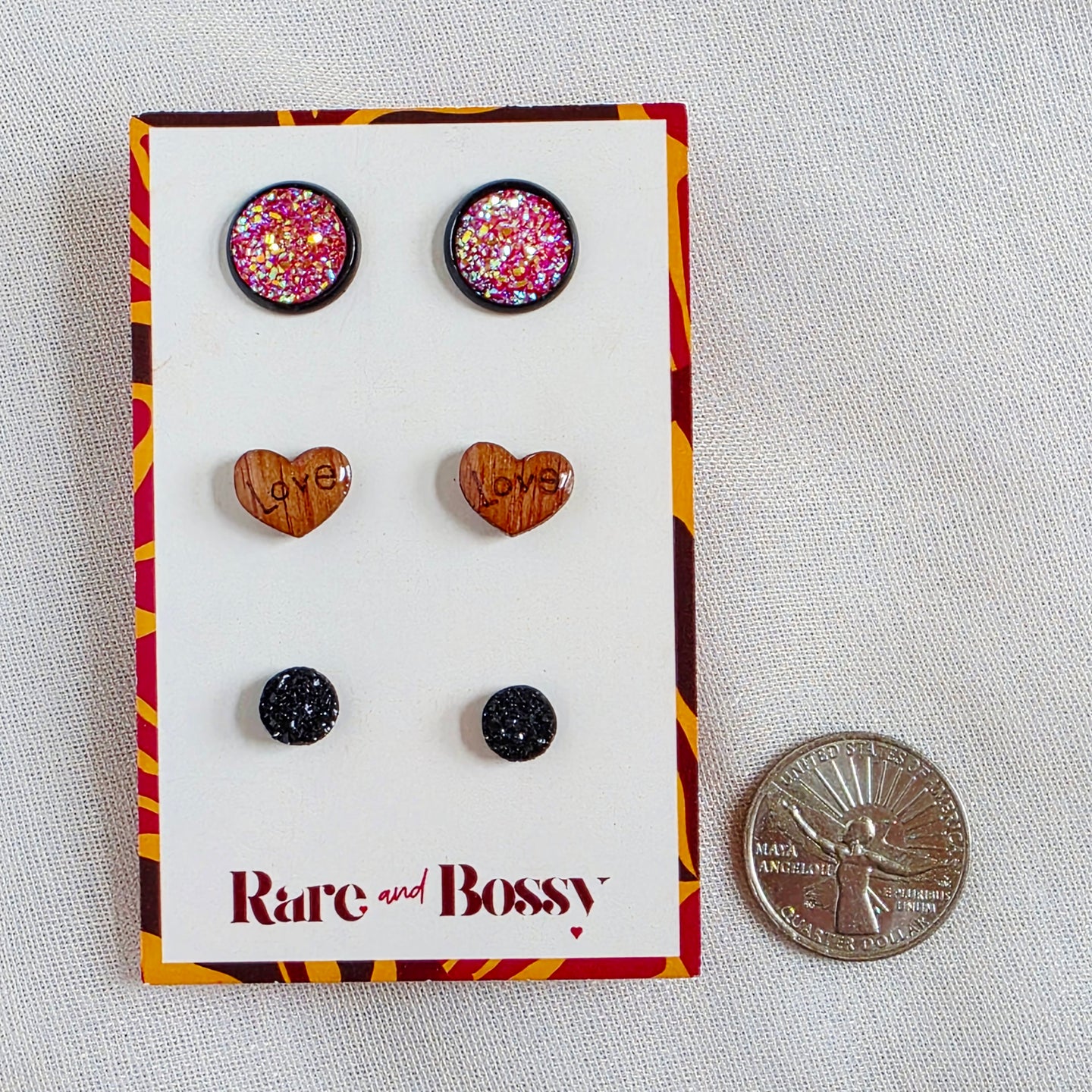 Pink Love Black Studs Trio