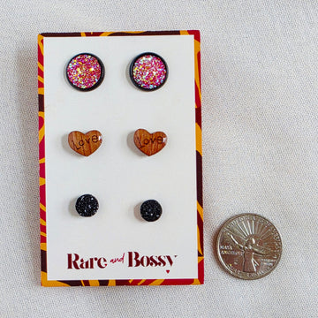 Pink Love Black Studs Trio
