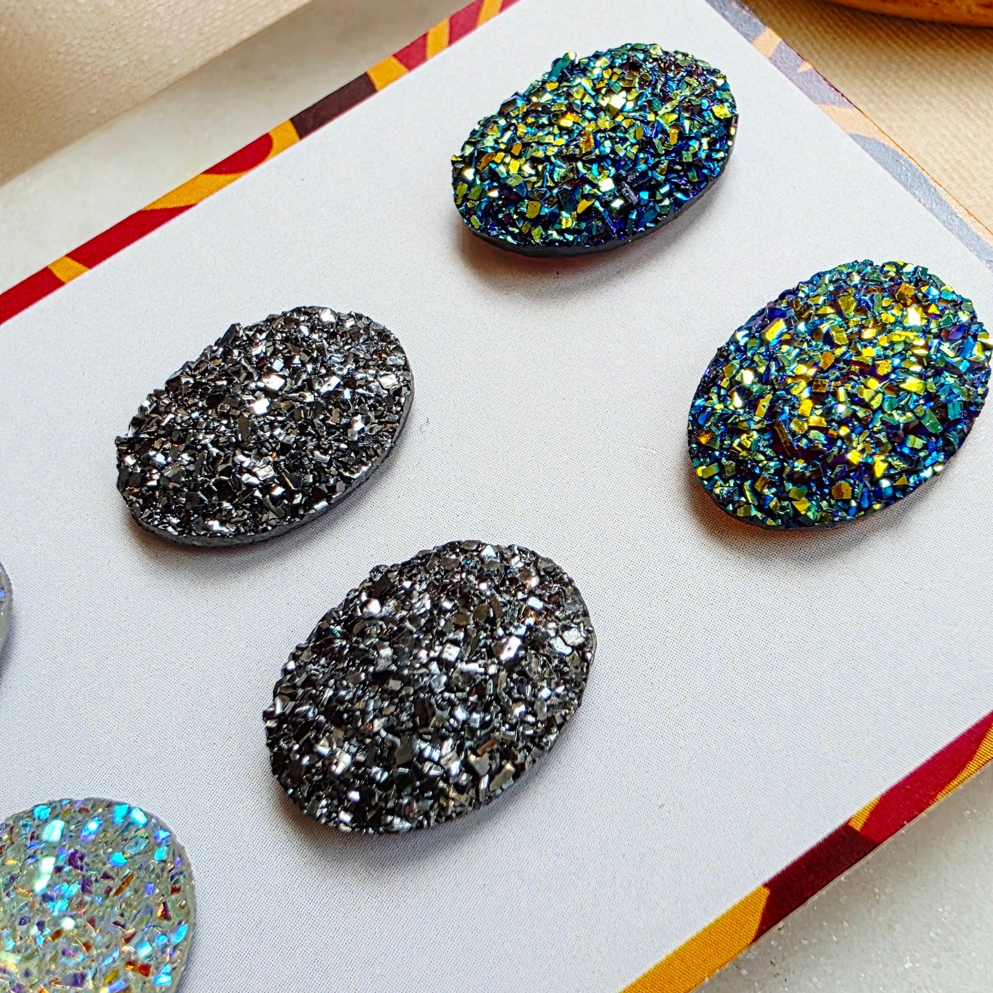 Navy Oval Druzy Studs Trio