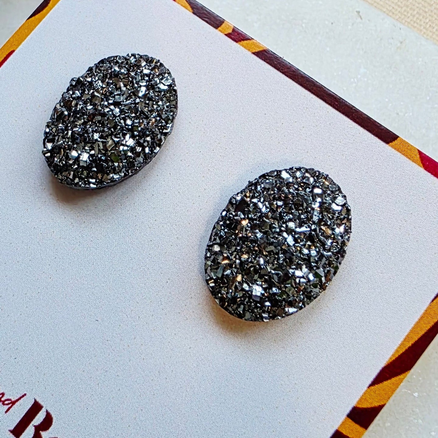 Charcoal Oval Druzy Studs