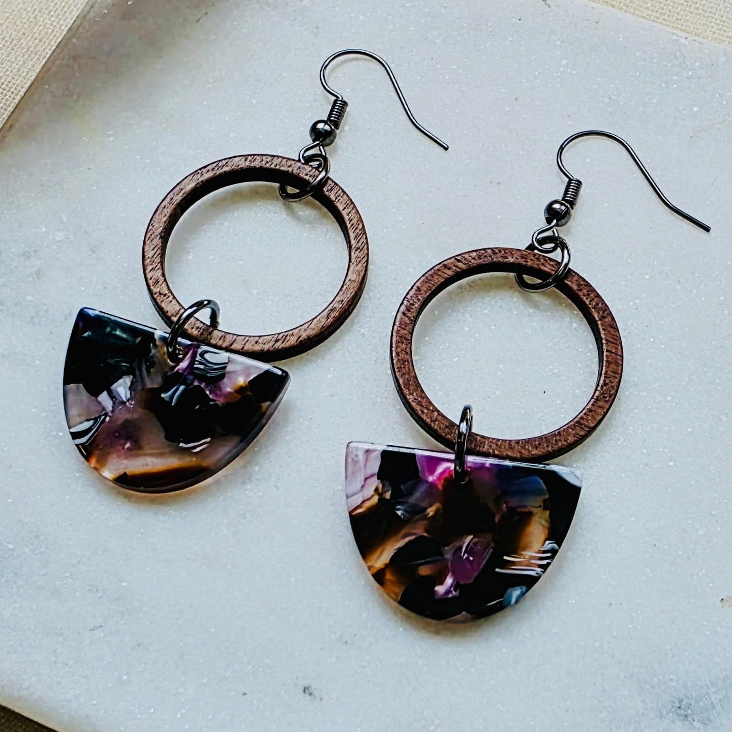 Purple Half Circle Layered Dangles