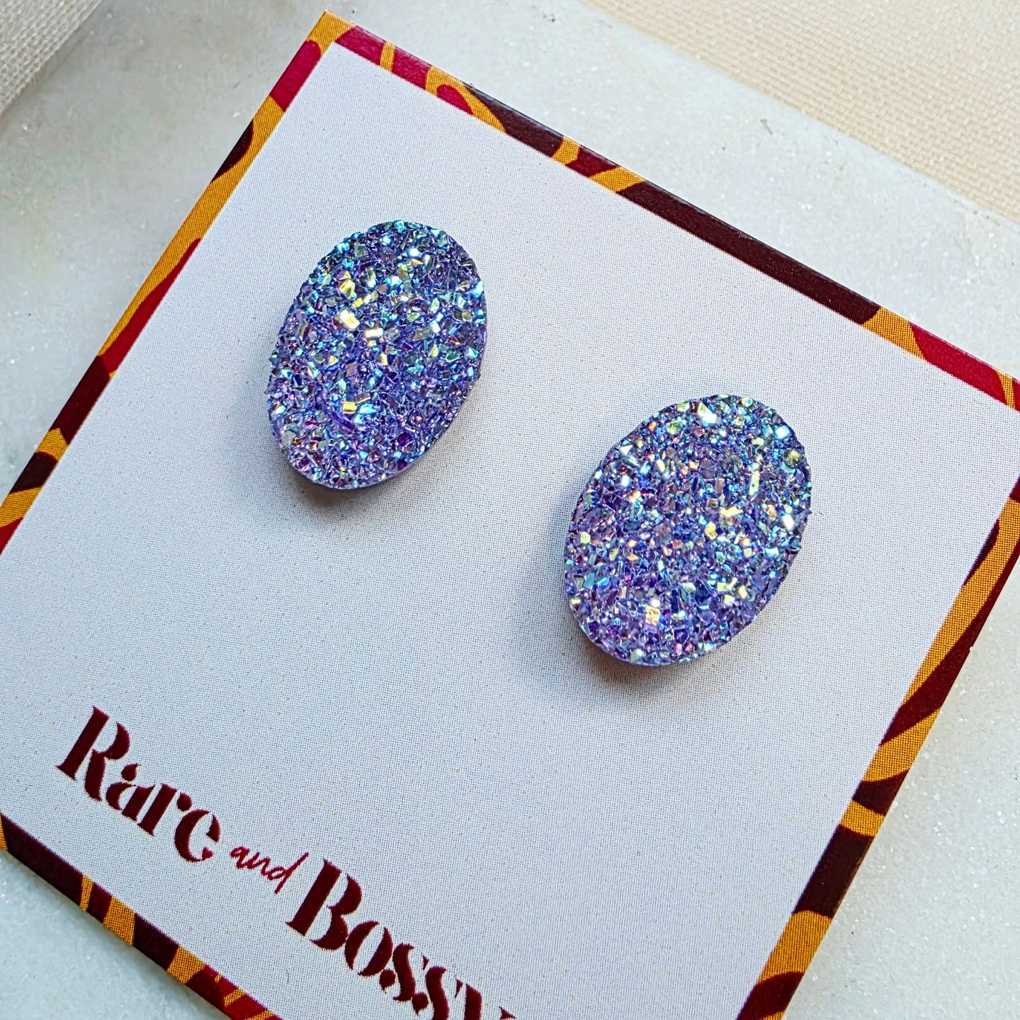 Purple Oval Druzy Studs