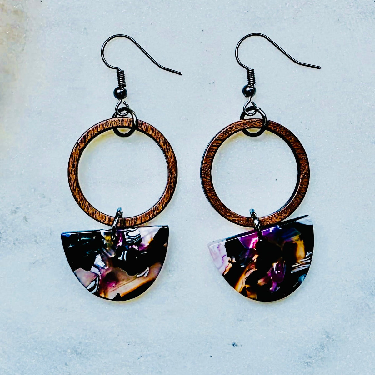 Purple Half Circle Layered Dangles
