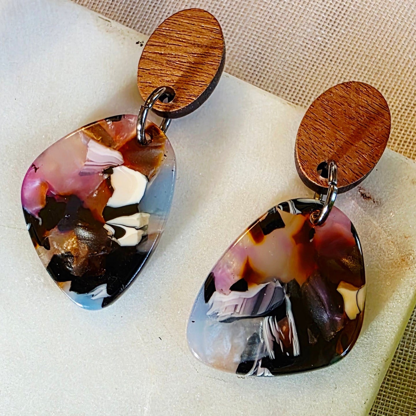 Purple Mosaic Pebble Dangles 1