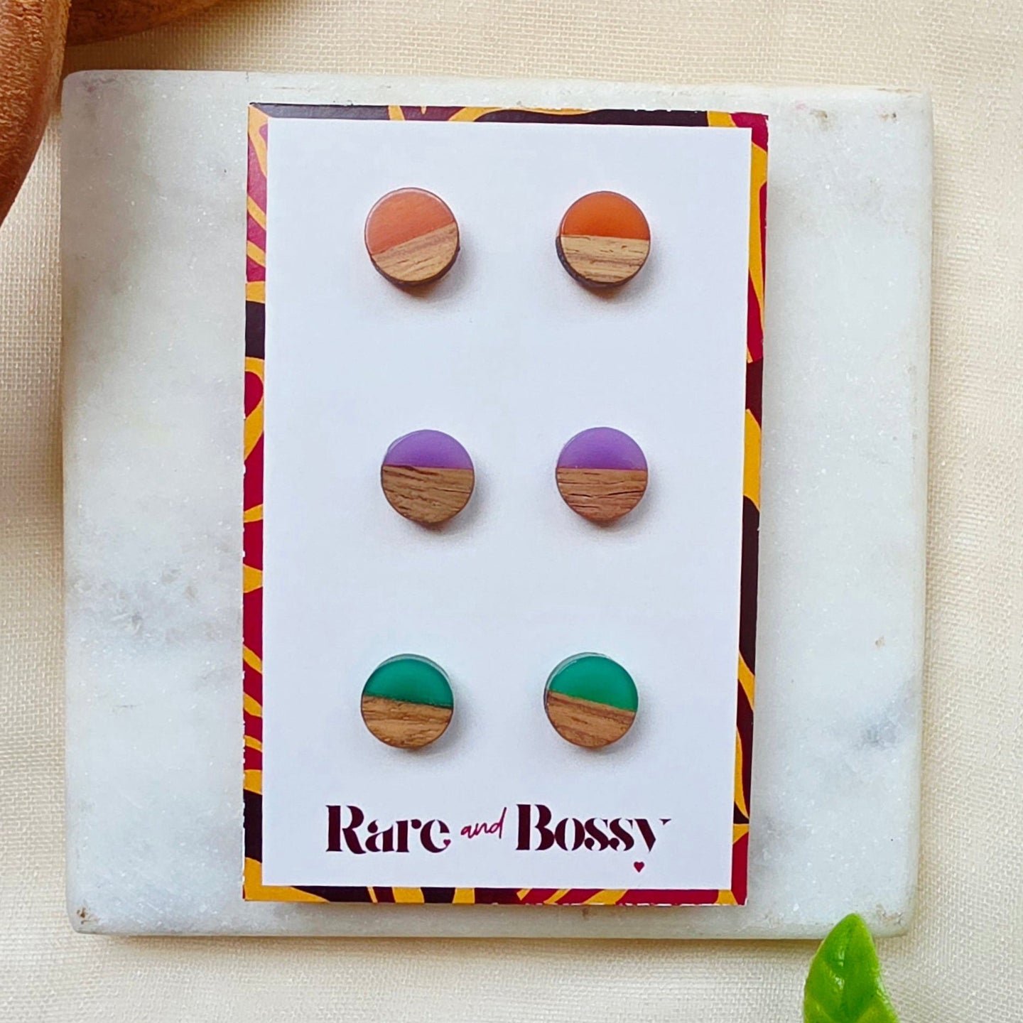 Orange Purple Green Circle Studs Trio