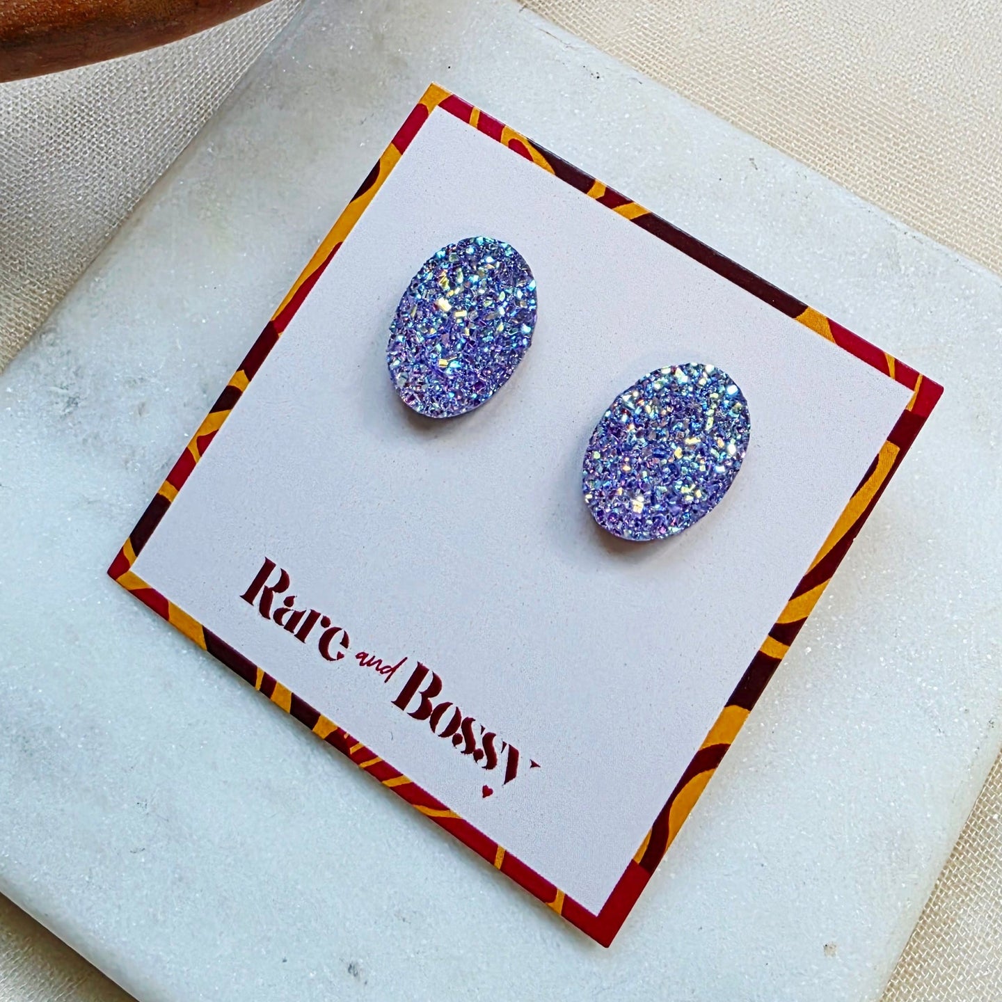 Purple Oval Druzy Studs