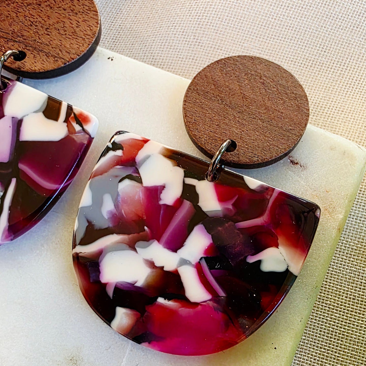 Purple Half Round Marble Dangles