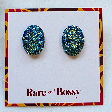 Navy Oval Druzy Studs