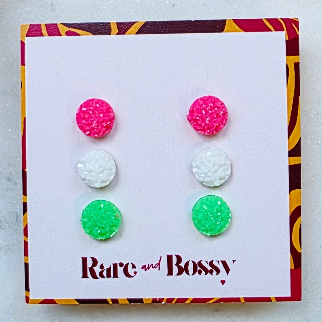 Pink Matte Mini Druzy Studs Trio