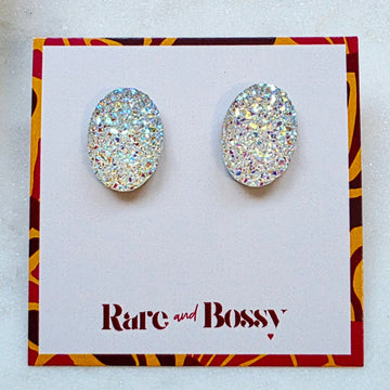 Crystal Oval Druzy Studs