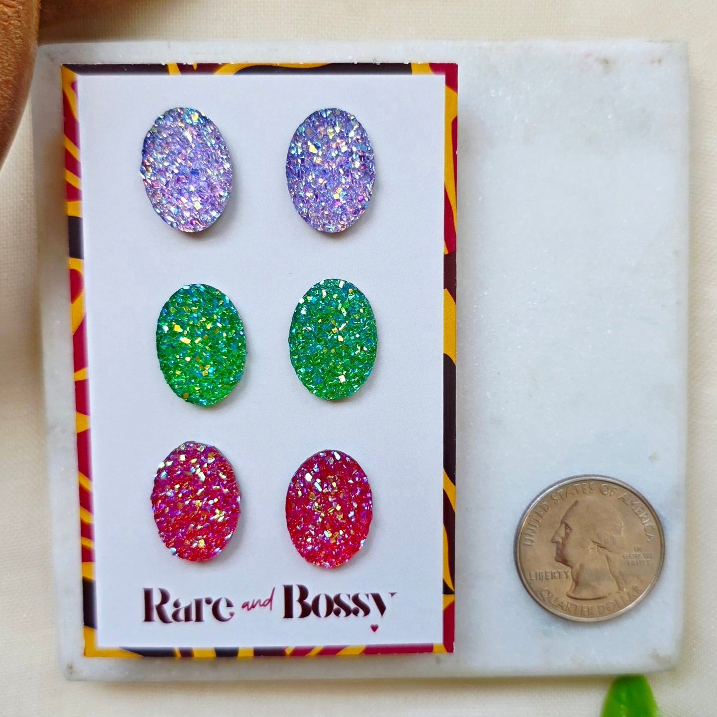 Purple Oval Druzy Studs Trio