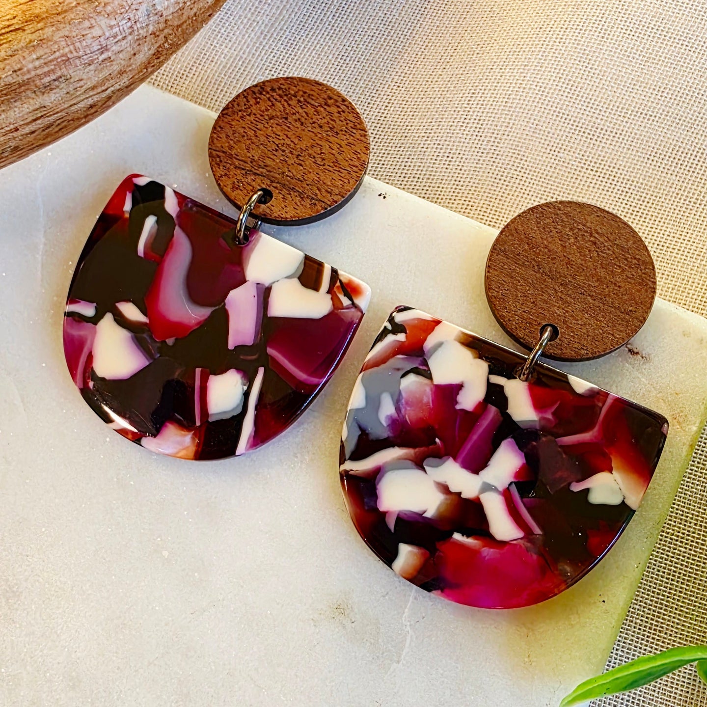 Purple Half Round Marble Dangles