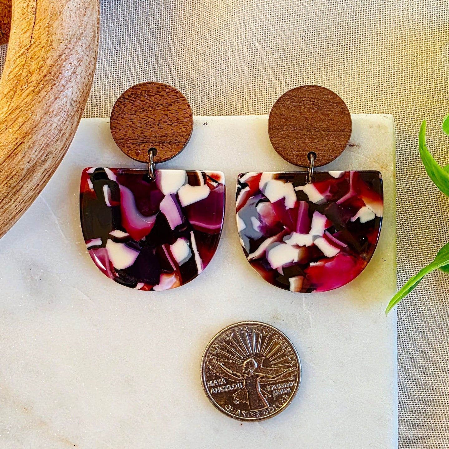 Purple Half Round Marble Dangles