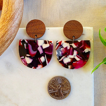 Purple Half Round Marble Dangles