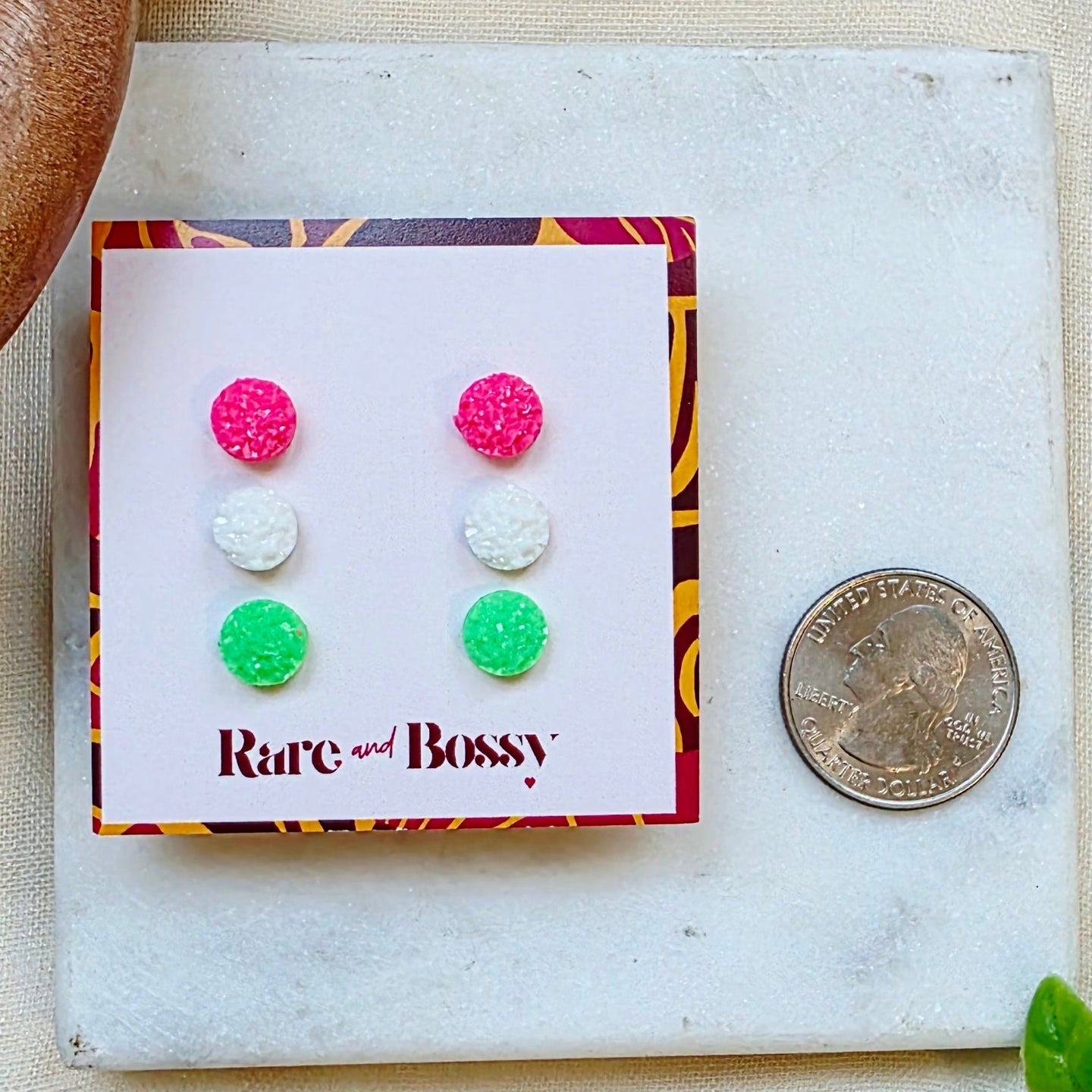 Pink Matte Mini Druzy Studs Trio