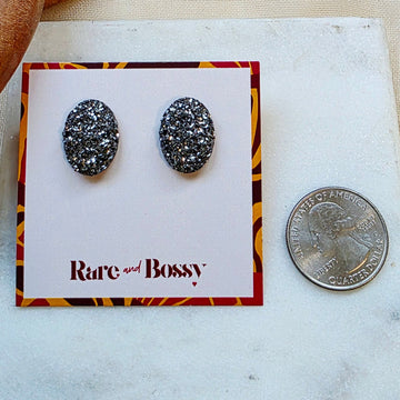 Charcoal Oval Druzy Studs