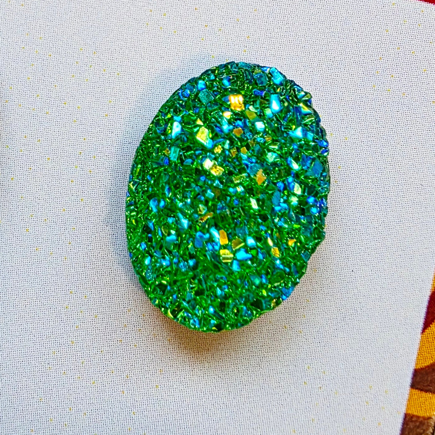 Green Oval Druzy Studs