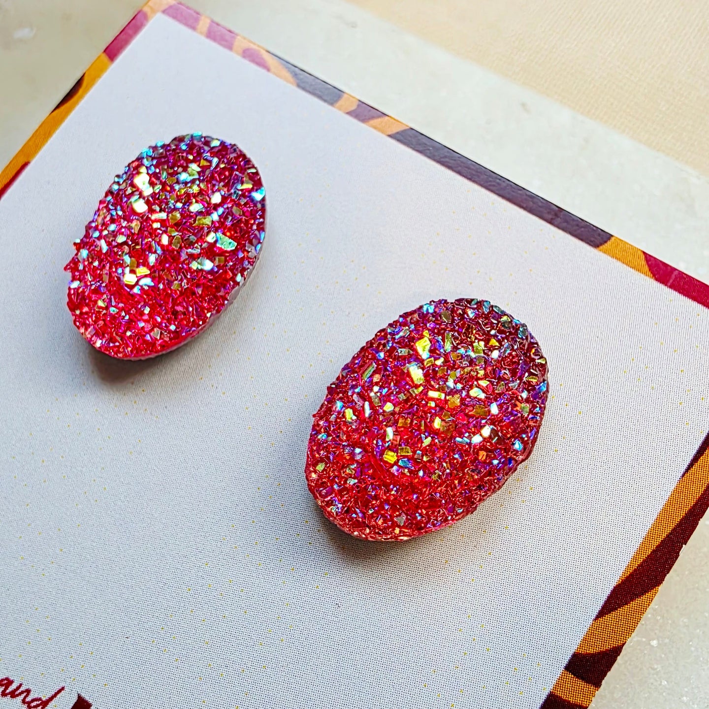 Pink Oval Druzy Studs