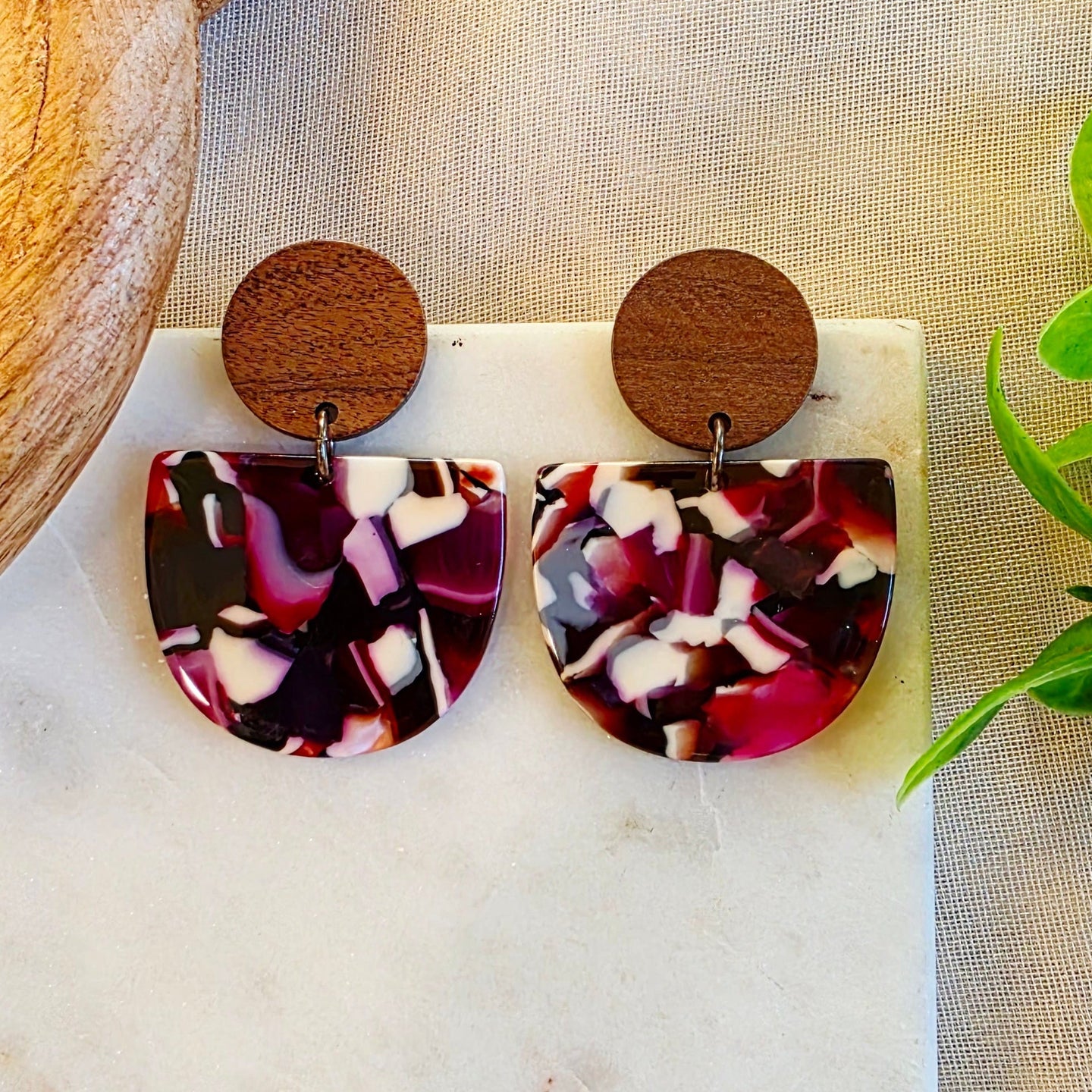 Purple Half Round Marble Dangles