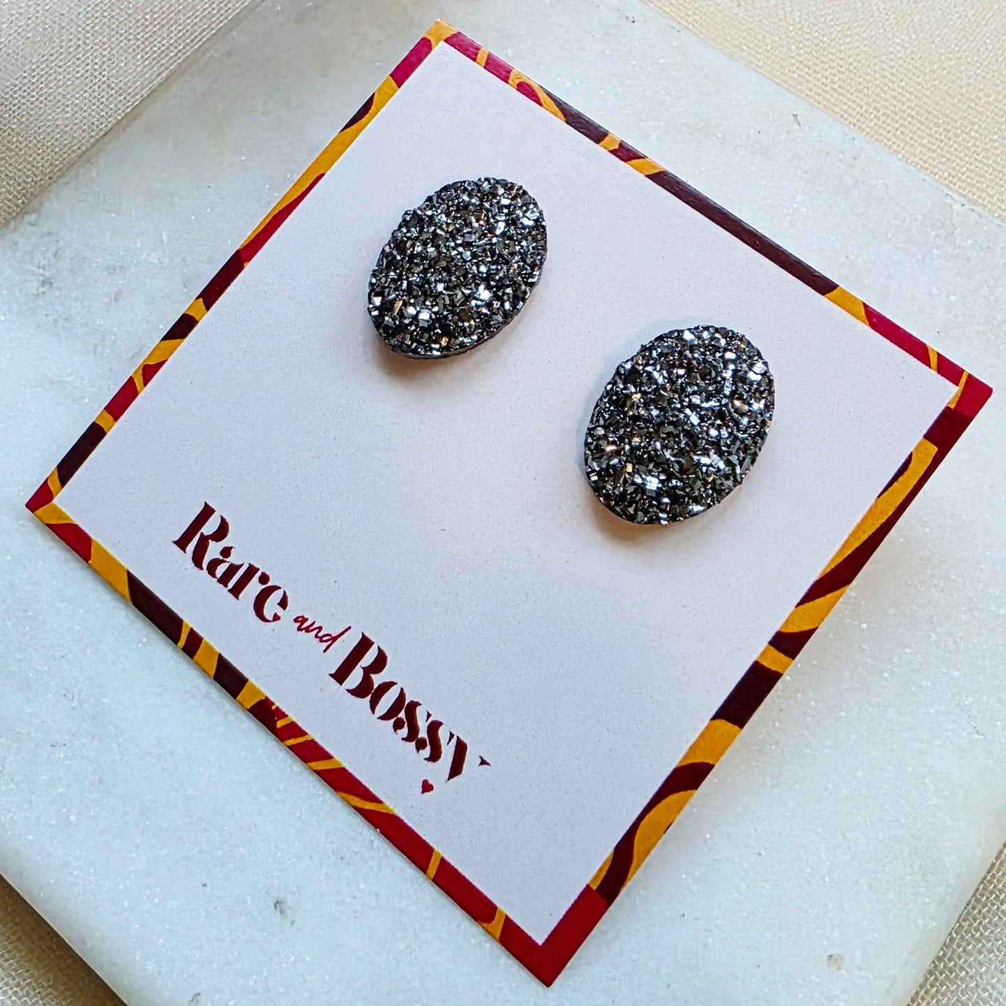 Charcoal Oval Druzy Studs