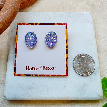 Purple Oval Druzy Studs