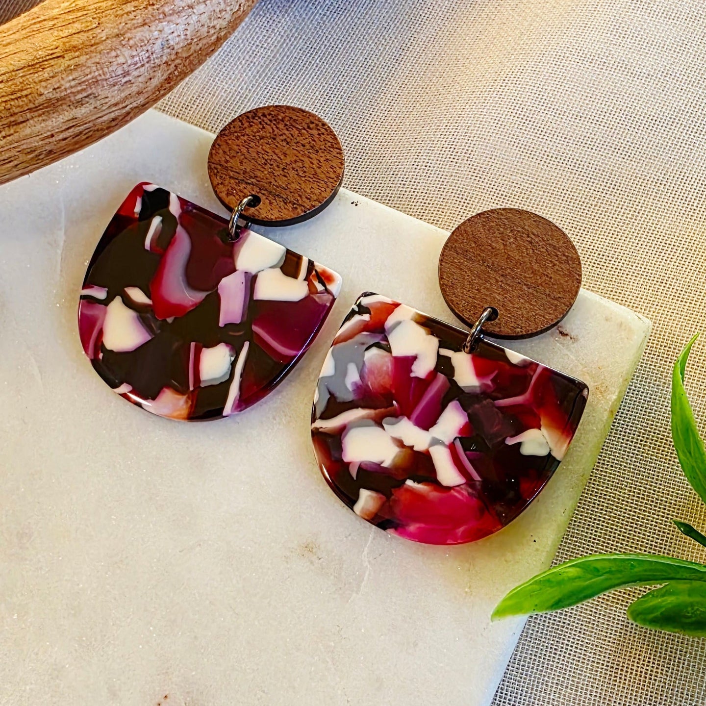 Purple Half Round Marble Dangles