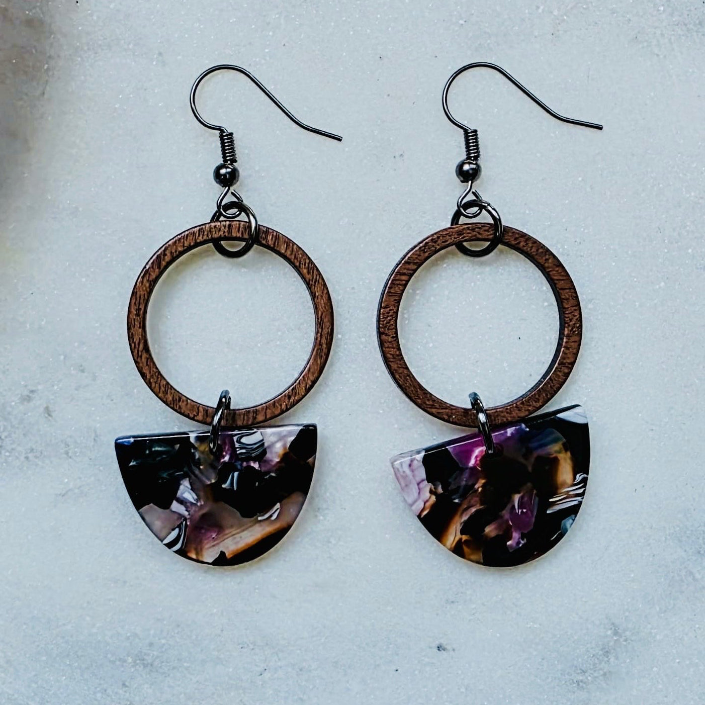 Purple Half Circle Layered Dangles