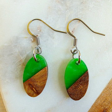 Green Oval Wood+Resin Dangles