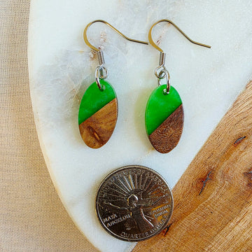 Green Oval Wood+Resin Dangles