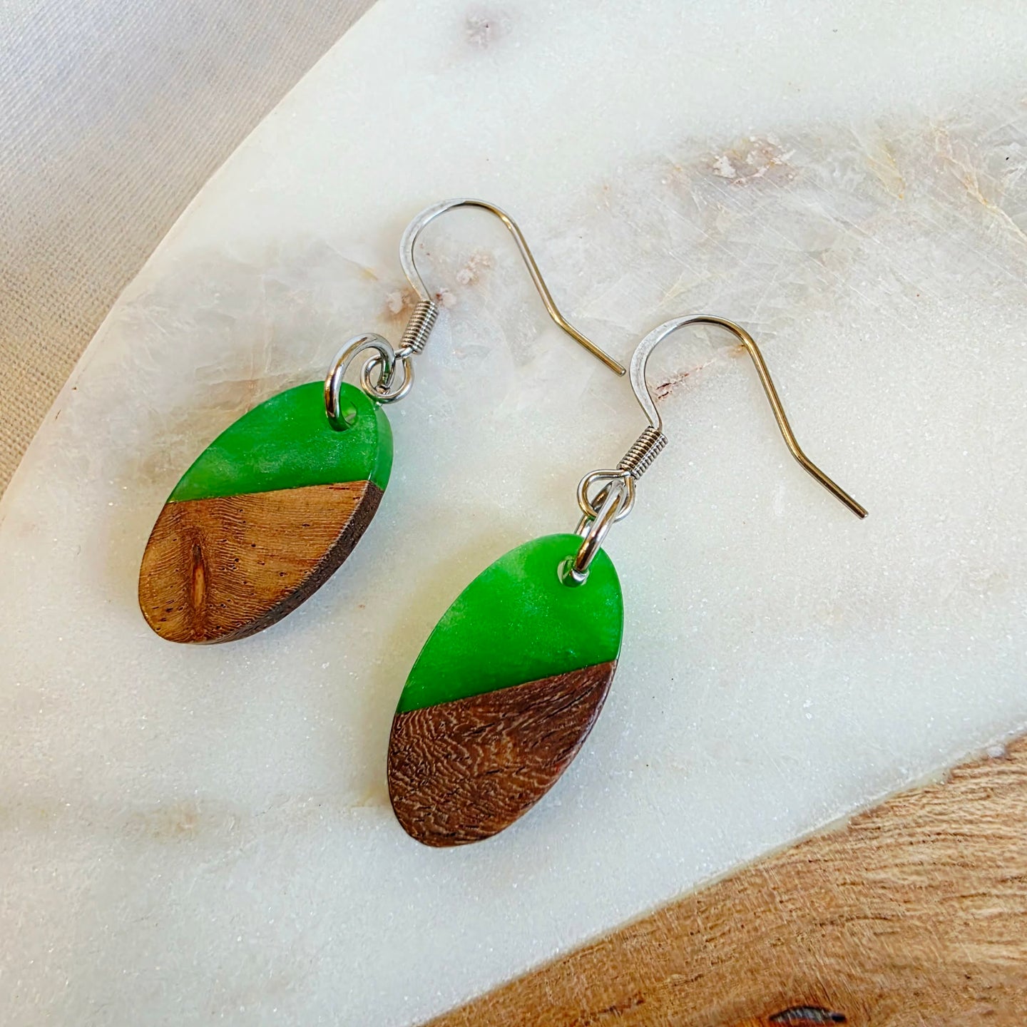 Green Oval Wood+Resin Dangles