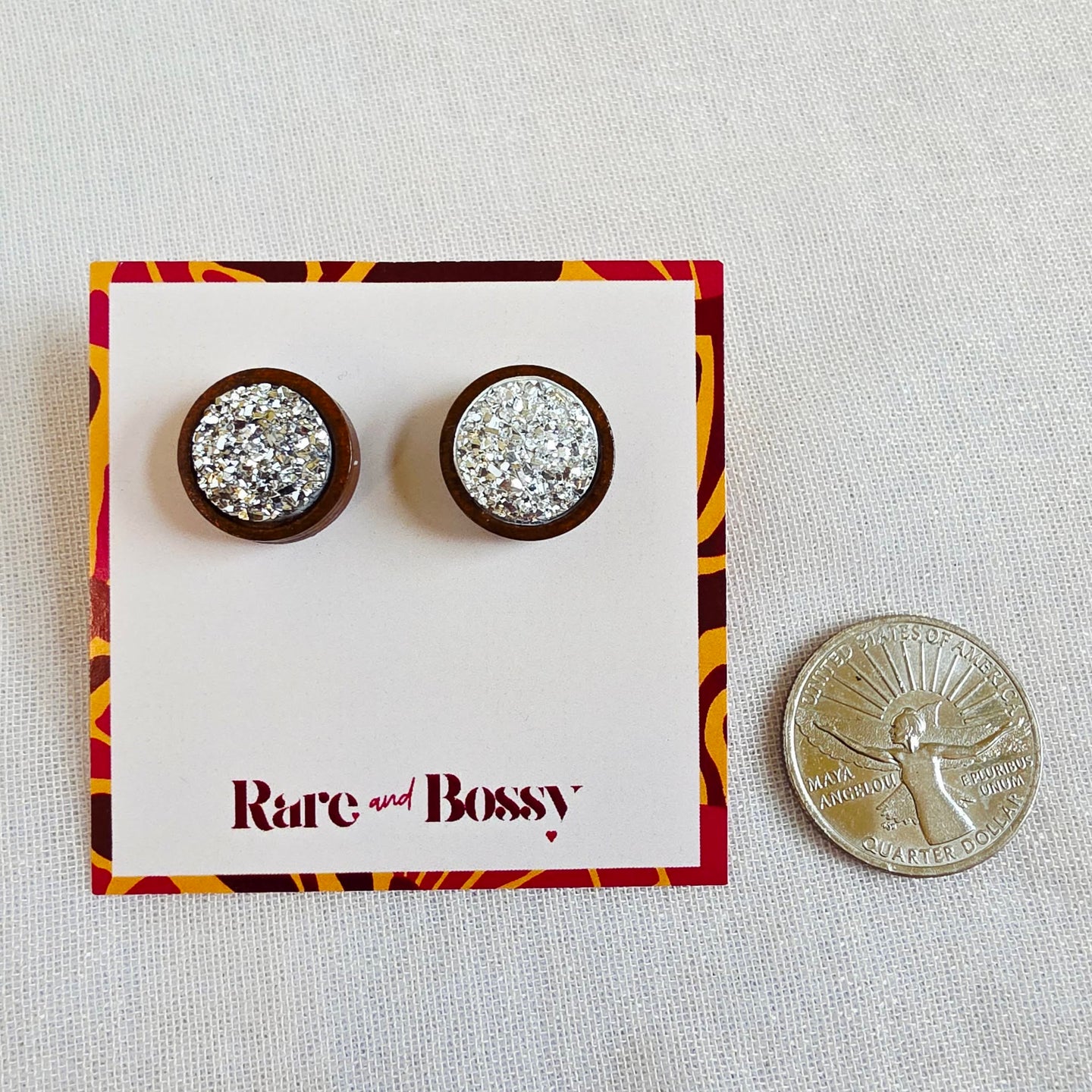 Silver Druzy Wood Studs