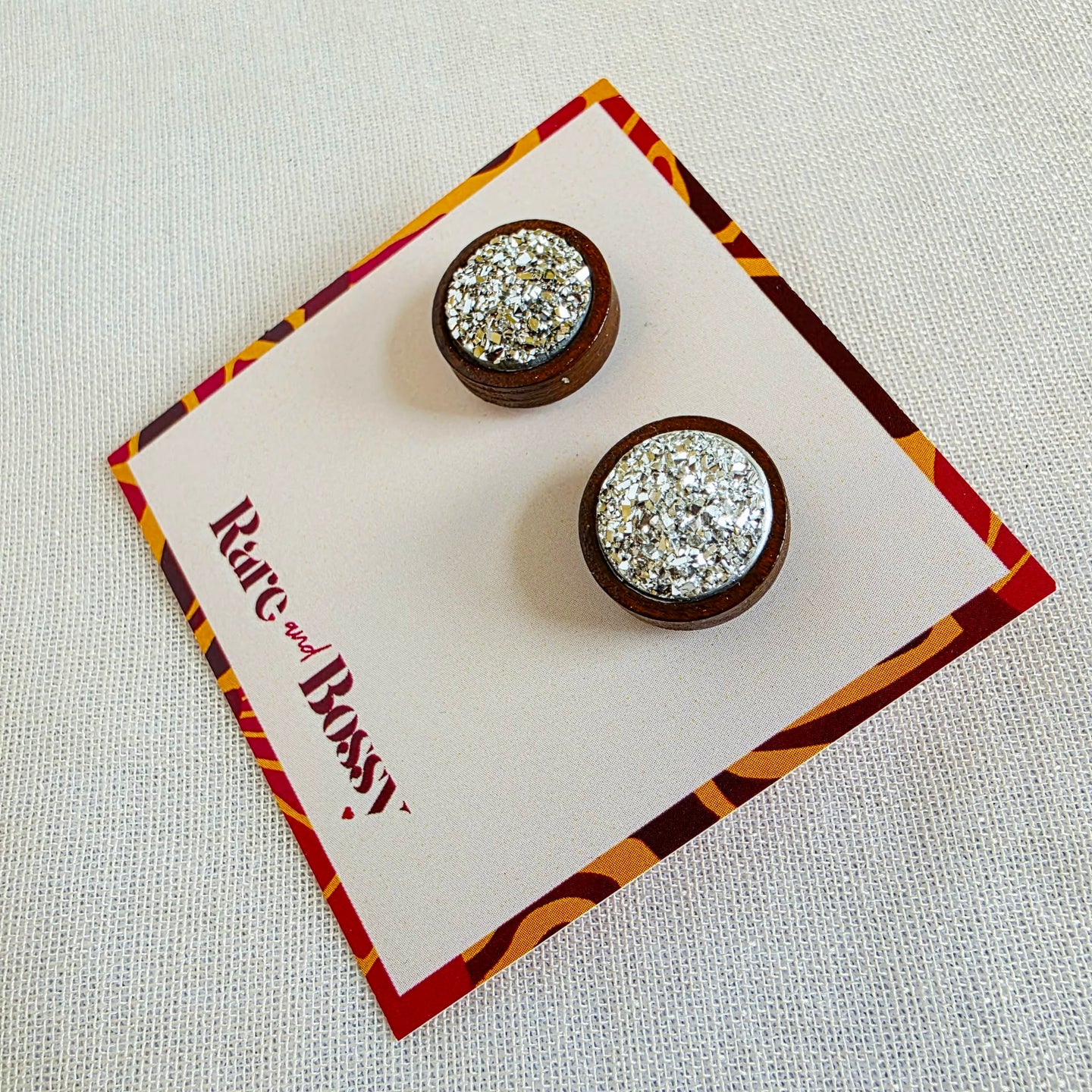 Silver Druzy Wood Studs